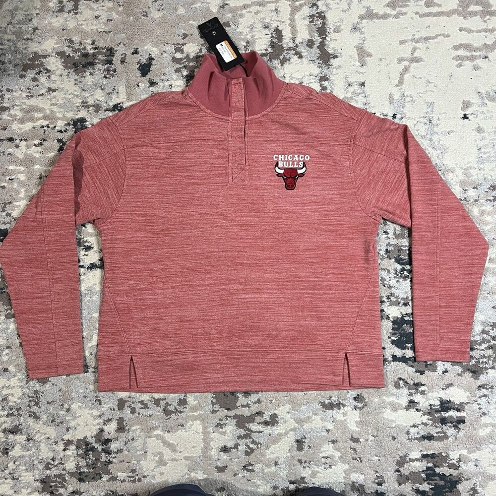 Antigua Connection Chicago Bulls Soft Pullover SweatShirt 1/4 Button Women's M